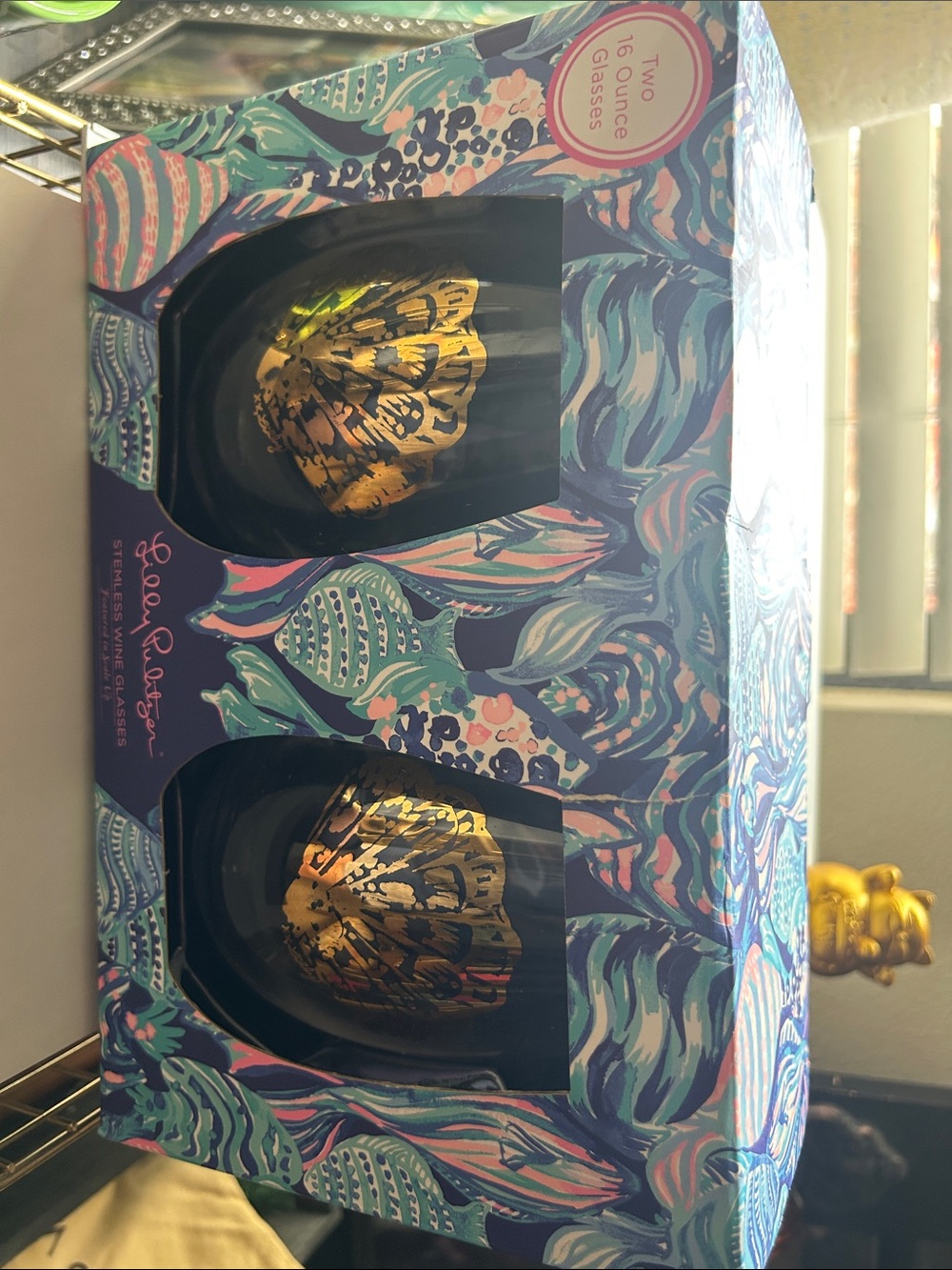 Lilly Pulitzer stemless wine glasses NEW Scale Up